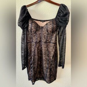 BLASHE Puff Shoulder Lace Corset Whimsigoth Dark Romantic Sexy black Dress SZ L